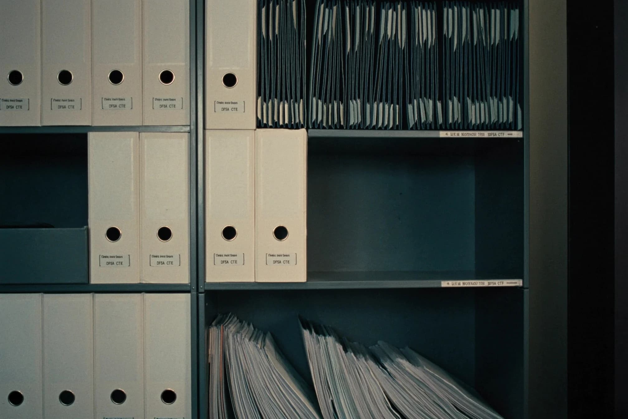 Archive shelving of controlled-document binders and case files